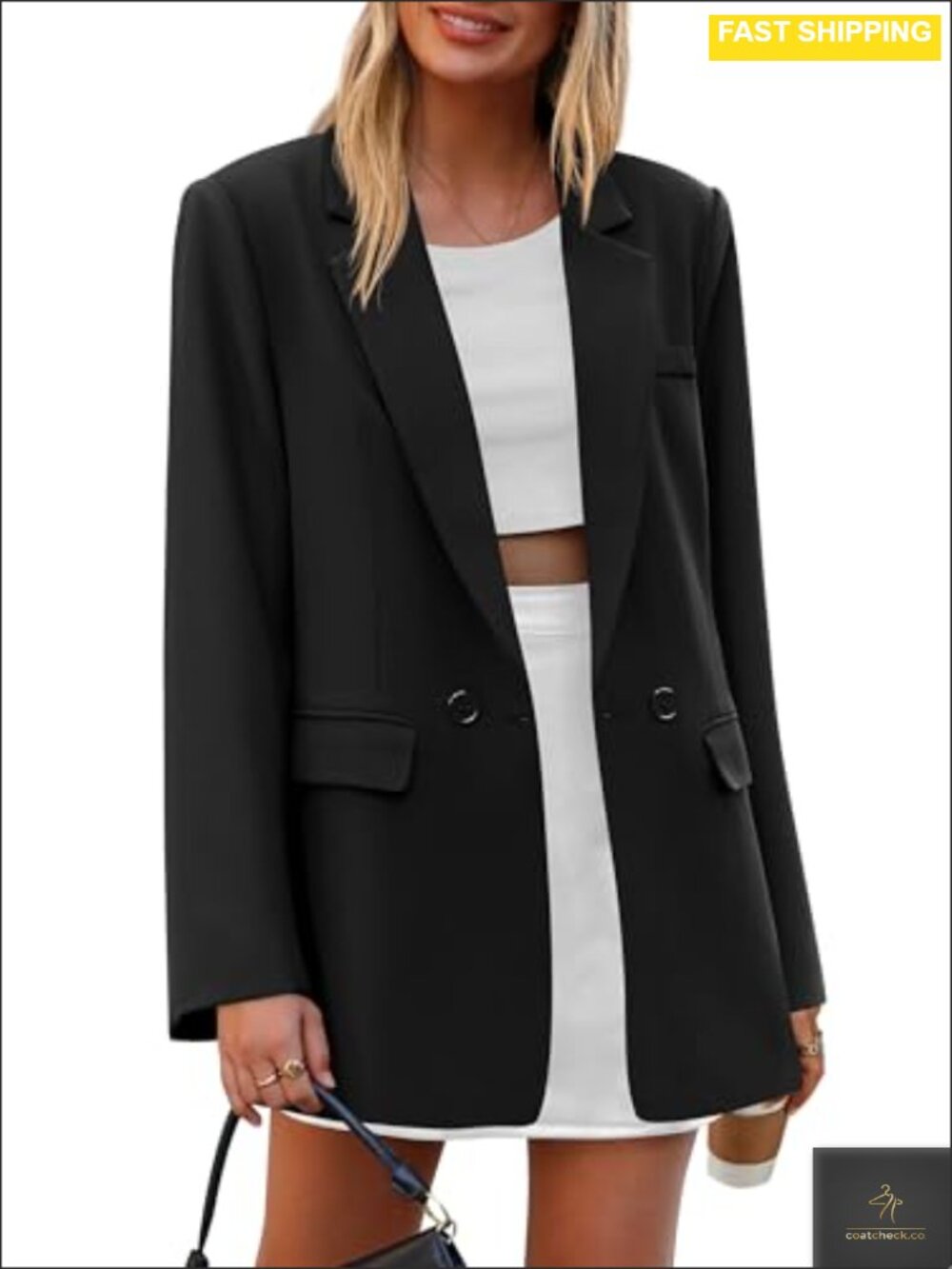 Womens Double Breasted Blazer Notch Lapel Business Casual Loose Fit Lightweight